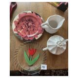 CERAMICHE VIRGINIA ITALY CREAMER, SUGAR BOWL W/