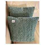 PIER 1 VELVET TEXTURED THROW PILLOWS (2), TEAL.