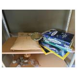 MAGNIFYING GLASS W/ ANTLER HANDLE, BOOK BOX,