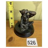 BRONZE MONKEY FIGURINE, SEATED POSE, ROUND BASE.