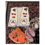 FOLK ART VEST, STRAW FIGURES, CRACKLE GLAZE VASE,