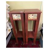 PR ASIAN STYLE TALL SIDE TABLES, RED DISTRESSED