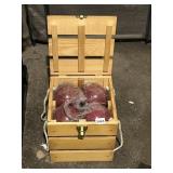 BOCCE BALL SET, WOODEN STORAGE CRATE, ROPE