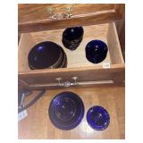 COBALT BLUE GLASS DINNERWARE SET W/ GOLD TRIM,