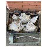 ASSORTED SEASHELLS (5), METAL LAWN SPRINKLER.