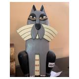 HAND-CARVED WOODEN CAT FIGURINE, STYLIZED DESIGN,