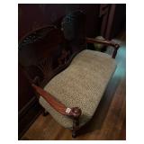 VTG MAHOGANY SETTEE, CARVED CREST RAIL,