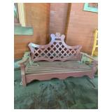 WOOD PORCH SWING W/ LATTICE BACK, HANGING CHAINS