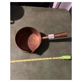 COPPER SAUCEPAN W/ POUR SPOUT, BRONZE HANDLE,