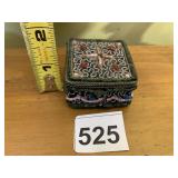 VTG BEADED TRINKET BOX, METAL CONSTRUCTION,