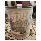 METAL WASTE BASKET W/ ILLUSTRATED INTERIOR SCENE.