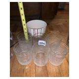 PRESSED GLASS TUMBLERS (5), GEOMETRIC PATTERN,