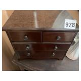 VTG WOODEN JEWELRY CHEST W/ DRAWERS, CONTENTS