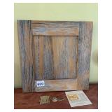 RUSTIC WOOD PANEL, BRASS CHAIR BOOKMARK,