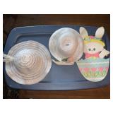 STRAW HATS (2), DECORATIVE EASTER BUNNY CUTOUT.