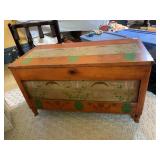 VTG HAND-PAINTED WOOD BLANKET CHEST, ORANGE