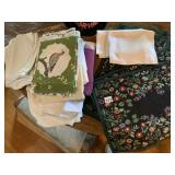 ASSORTED KITCHEN TEXTILES, EMBROIDERED NAPKINS,