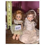 VTG COMPOSITION DOLLS (2), FLORAL AND LACE