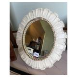 OVAL WALL MIRROR, CREAM FINISH W/ GILT ACCENTS,