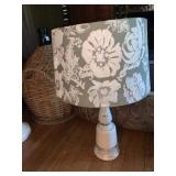 VTG WHITE MILK GLASS TABLE LAMP W/ FLORAL FABRIC