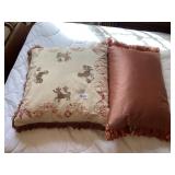 DECORATIVE THROW PILLOW, CREAM FABRIC W/ BROWN