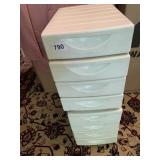 PLASTIC STORAGE DRAWER UNIT, FIVE DRAWERS, WHITE.