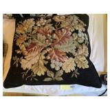 NEEDLEPOINT THROW PILLOW, FLORAL AND ACORN MOTIF,