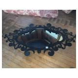 METAL WALL MIRROR, SCROLLWORK FRAME, BLACK