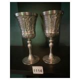 MULLINGAR PEWTER CHALICES (2), EMBOSSED KNIGHTS
