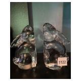 CLEAR GLASS RABBIT FIGURINES (2).