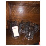 GLASS MUGS (4), ETCHED MONOGRAM LETTER D.