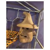TERRACOTTA WITCH MASK, WAMSUTTA BAT PRINT FABRIC