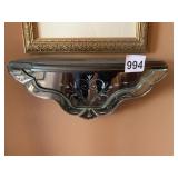 WALL SHELF W/ MIRRORED FRONT, ETCHED FLORAL