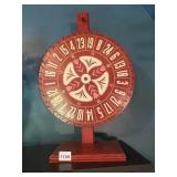 VTG WOODEN ROULETTE STYLE GAME WHEEL, RED FINISH