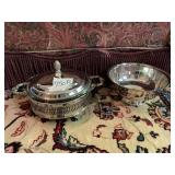 SILVER-TONE METAL COVERED SERVING DISH W/ PIERCED