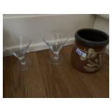 GLASS MARTINI GLASSES BROWN GLAZED POTTERY