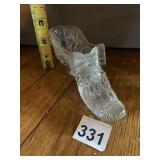 CLEAR PRESSED GLASS SHOE FIGURINE, BOW DETAIL,