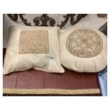 DECORATIVE THROW PILLOWS (2), CREAM SILK W/ GOLD