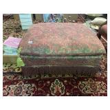 UPHOLSTERED OTTOMAN, FLORAL DAMASK PATTERN,
