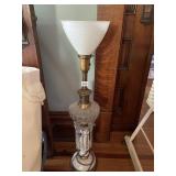 VTG TABLE LAMP, MILK GLASS SHADE, CRYSTAL PRISMS,