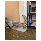 WIRE RABBIT FIGURINE, GOLD FINISH, ROCKING BASE,
