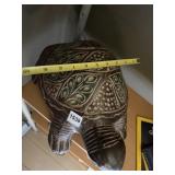 DECORATIVE CARVED WOOD TURTLE SCULPTURE, STYLIZED