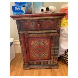 HAND-PAINTED WOODEN CABINET, SINGLE DRAWER,