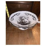 PORCELAIN FOOTED BOWL, BLACK AND WHITE