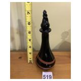 ART GLASS PERFUME BOTTLE, BLACK GLASS, RED SWIRL