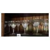 GLASS MARGARITA GLASSES (6), ETCHED WHITE FLORAL