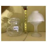 ETCHED GLASS JAR W/ LID, FROSTED GLASS LAMP SHADE