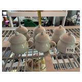 VTG PORCELAIN COVERED MUGS (6), WHITE GLAZE,