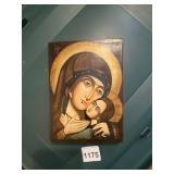 VTG ICON PAINTING, VIRGIN MARY AND CHILD, WOOD