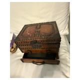 STUDDED WOOD JEWELRY CHEST W/ HINGED LID,
